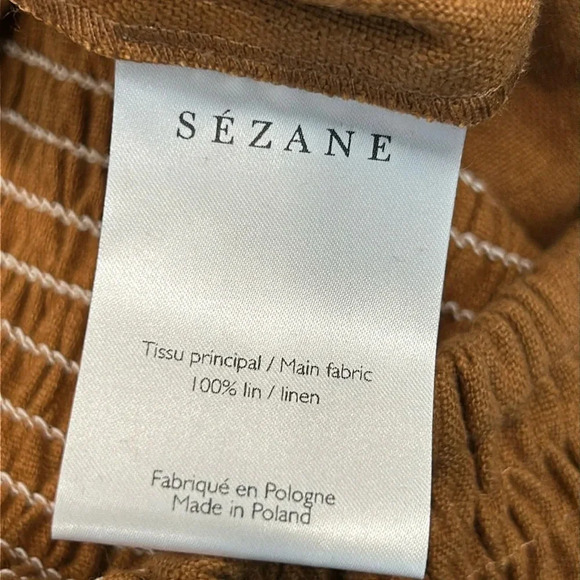Sézane Carlie Dress Linen Puff Sleeve In Camel - Picture 8 of 9